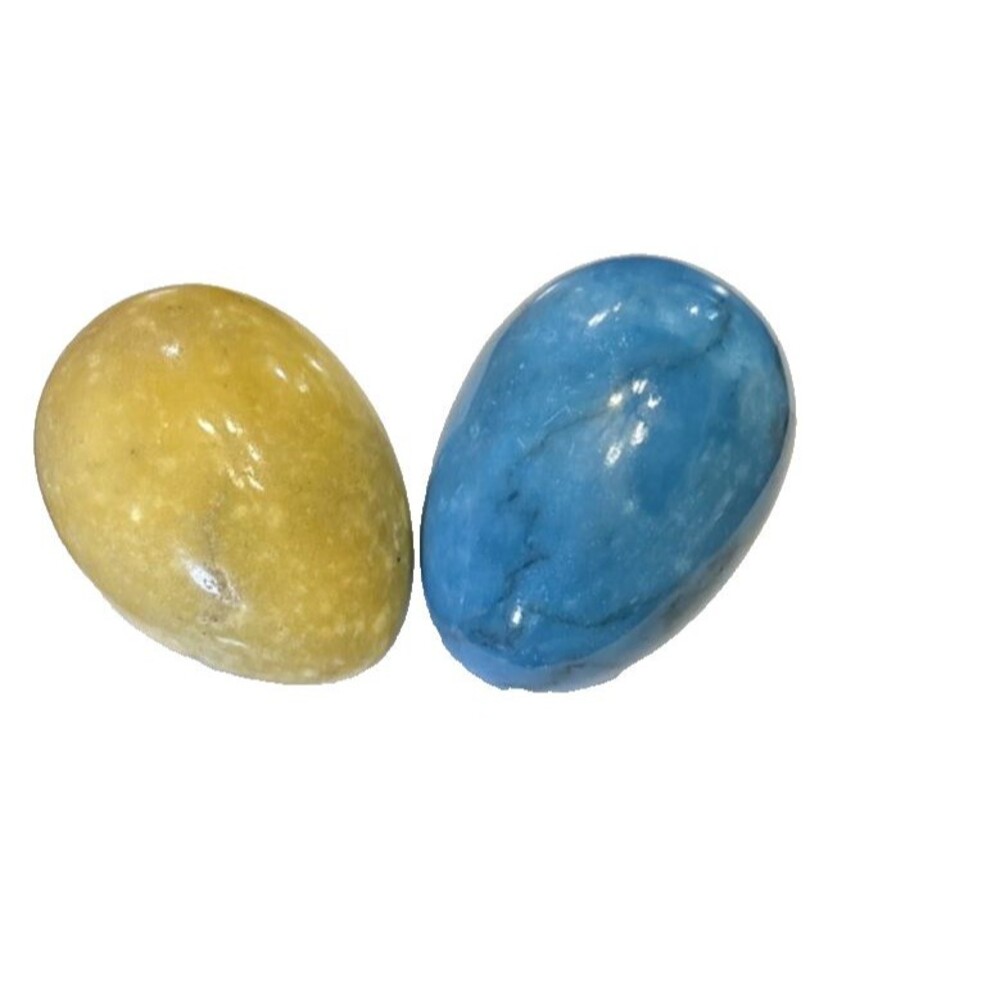 Vintage Polished Blue and Yellow Alabaster Eggs 3"